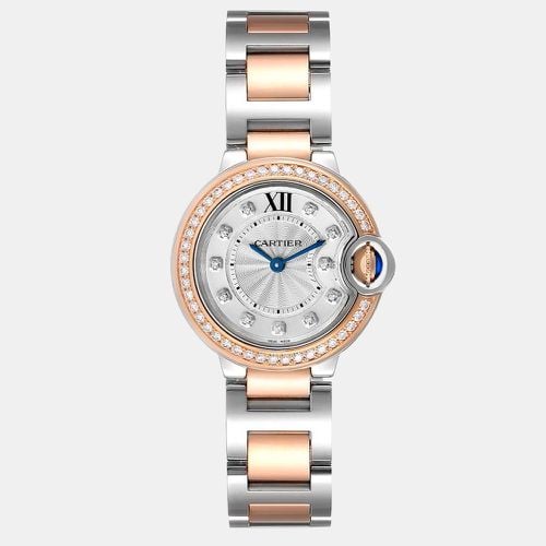 Cartier Silver Diamond 18k Rose Gold And Stainless Steel Ballon Bleu W3BB0009 Quartz Women's Wristwatch 28 mm - Cartier - Modalova