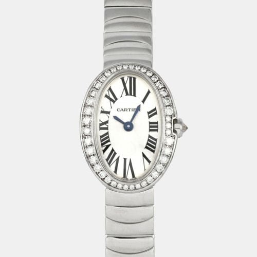 Cartier Silver Diamond 18k White Gold Baignoire WB520025 Quartz Women's Wristwatch 20 mm - Cartier - Modalova