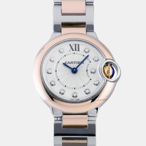 Cartier Silver Diamond 18k Rose Gold And Stainless Steel Ballon Bleu W3BB0005 Quartz Women's Wristwatch 28 mm - Cartier - Modalova