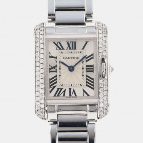 Cartier Silver Diamond 18k White Gold Tank Anglaise WT100008 Quartz Women's Wristwatch 23 mm - Cartier - Modalova