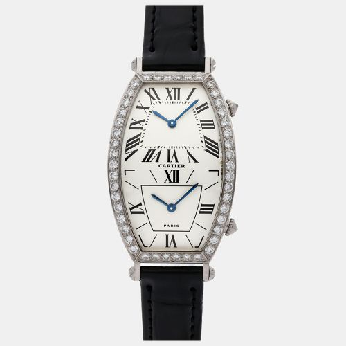 Cartier Silver Diamond 18k White Gold Tonneau WA503351 Quartz Women's Wristwatch 26 mm - Cartier - Modalova