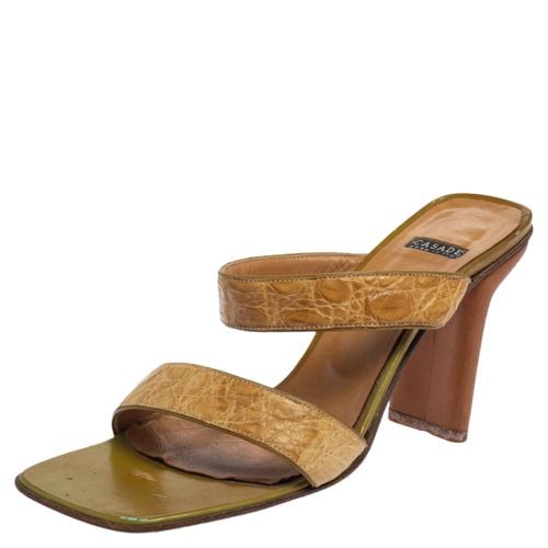 Casadei Beige Croc Embossed Leather Square Toe Slide Sandals Size 37 - Casadei - Modalova