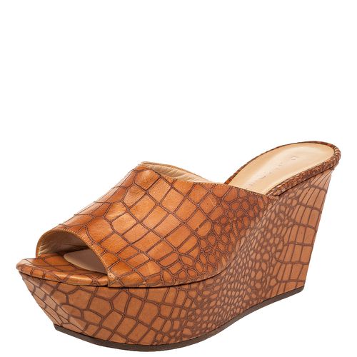 Casadei Brown Croc Embossed Leather Platform Wedge Sandals Size 41 - Casadei - Modalova