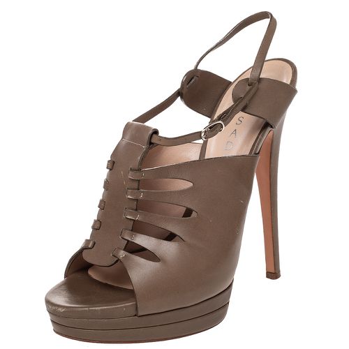 Casadei Brown Leather Cutout Open Toe Slingback Sandals Size 39 - Casadei - Modalova