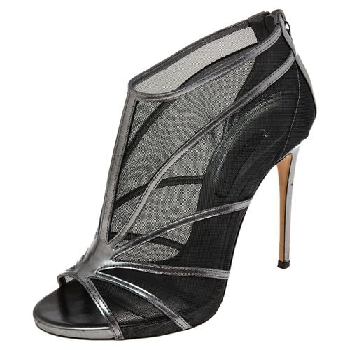 Casadei Metallic Grey/Black Leather and Mesh Open-Toe Ankle Booties Size 38 - Casadei - Modalova