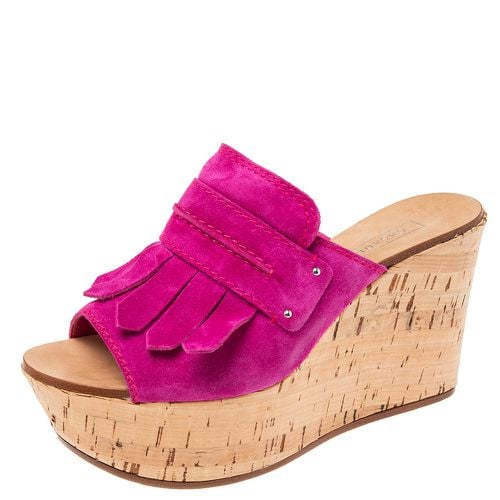 Casadei Pink Suede Tassel Open Toe Cork Platform Wedge Sandals Size 38 - Casadei - Modalova