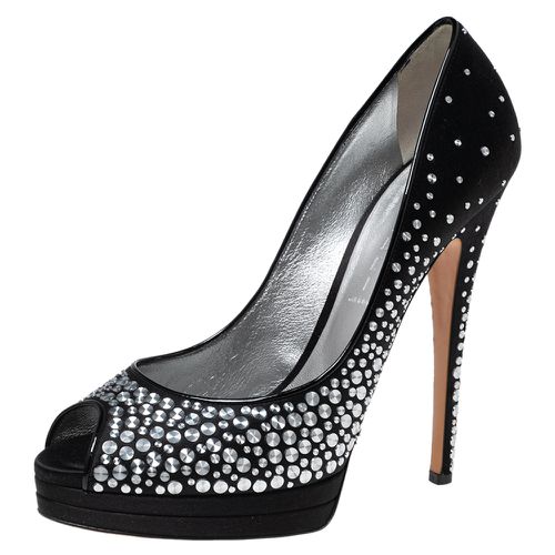 Studded Satin Peep-Toe Platform Pumps Size 40.5 - Casadei - Modalova