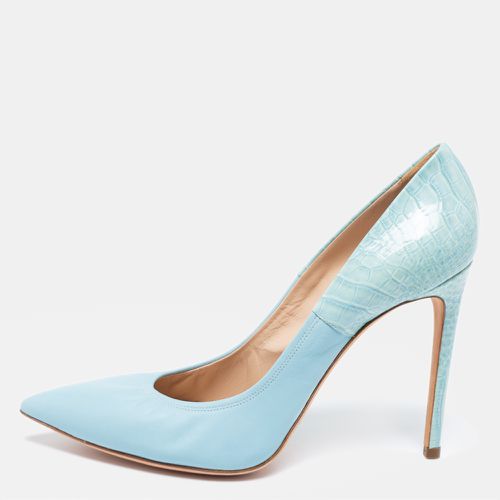 Casadei Blue Croc Embossed Patent And Leather Pointed Toe Pumps Size 39 - Casadei - Modalova