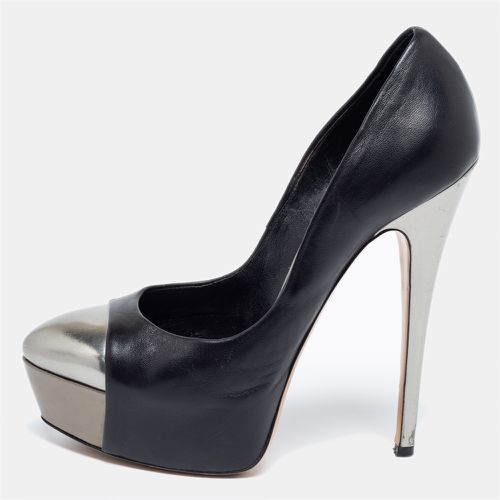 Casadei Black/Silver Leather Cap Toe Platform Pumps Size 38 - Casadei - Modalova