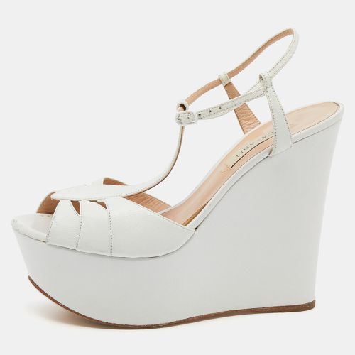 Casadei White Leather Wedge Platform T-Strap Sandals Size 38 - Casadei - Modalova