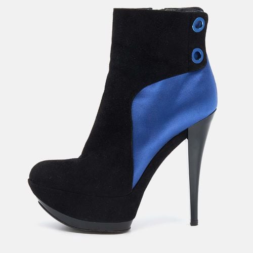 Casadei Black/Blue Suede And Satin Platform Ankle Boots Size 38 - Casadei - Modalova