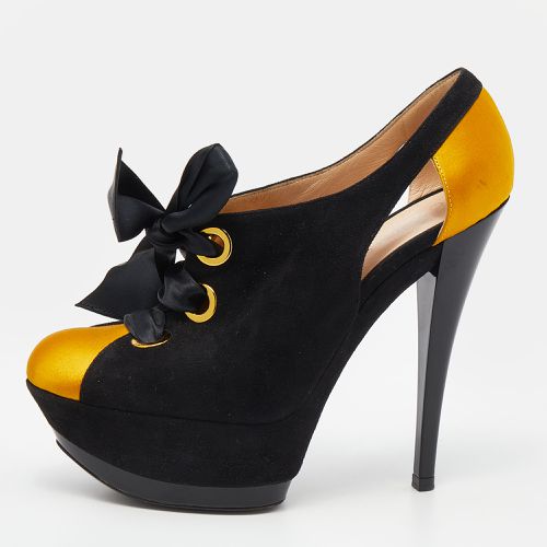 Casadei Black/Yellow Suede And Satin Lace Up Platform Booties Size 37.5 - Casadei - Modalova