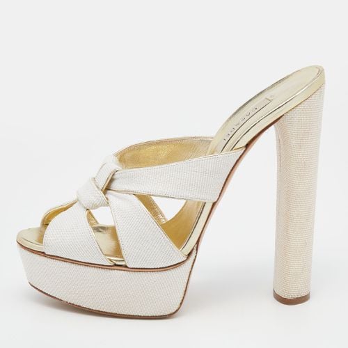 Casadei White/Gold Woven Straw and Leather Platform Sandals Size 39 - Casadei - Modalova