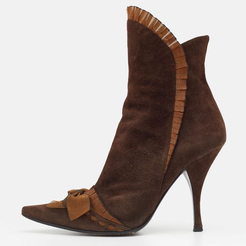 Casadei Brown Suede Bow Detail Ankle Length Boots Size 37 - Casadei - Modalova