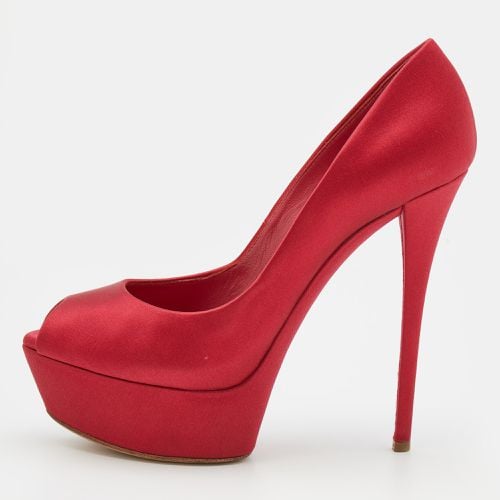 Satin Peep Toe Platform Pumps Size 37.5 - Casadei - Modalova