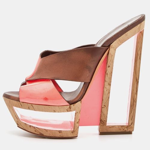 Casadei Brown/Orange Leather and Patent Wedge Platform Slide Sandals Size 36 - Casadei - Modalova