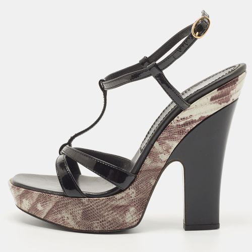 Casadei Black Patent Leather and Lizard Embossed Cross Strap Platform Sandals Size 37 - Casadei - Modalova