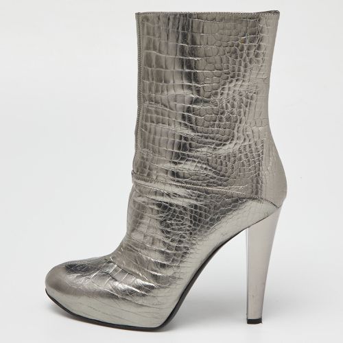 Croc Embossed Leather Mid Calf Boots Size 38 - Casadei - Modalova