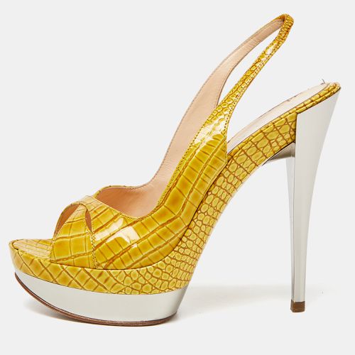 Casadei Yellow Croc Embossed Leather Cross Strap Platform Sandals Size 37 - Casadei - Modalova