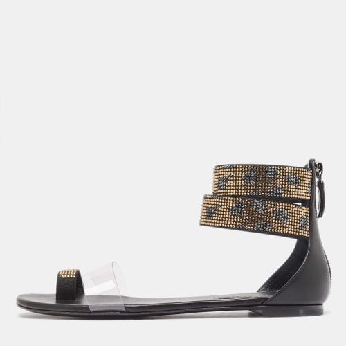 Casadei Black/Gold Leather and PVC Vinil Ankle Strap Sandals Size 37 - Casadei - Modalova