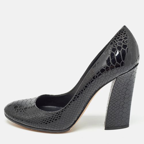 Casadei Black Python Embossed Leather Round Toe Pumps Size 37.5 - Casadei - Modalova