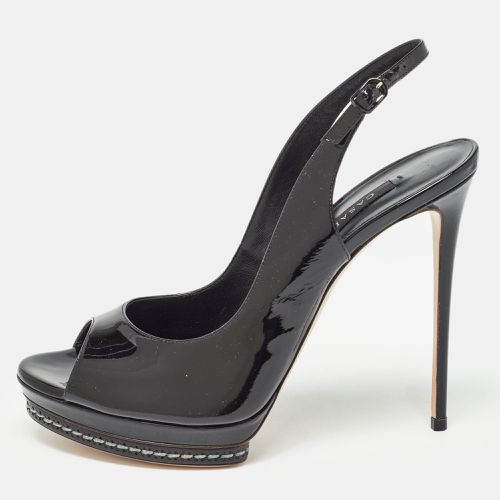 Casadei Black Patent Leather Platform Peep Toe Slingback Pumps Size 38.5 - Casadei - Modalova