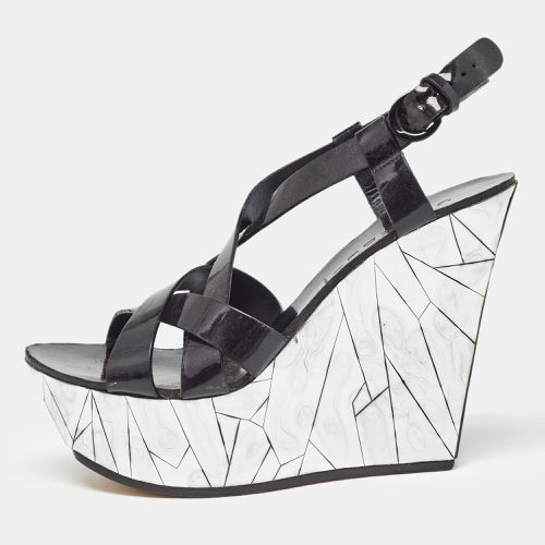 Casadei Black/Silver Patent Leather Mirrored Crack Wedge Sandals Size 40 - Casadei - Modalova