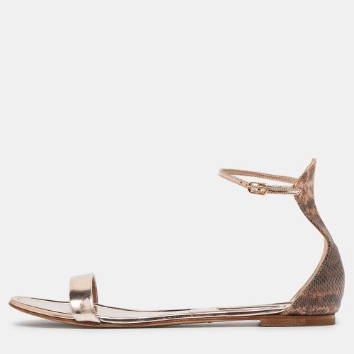 Casadei Metallic Leather and Lizard Embossed Ankle Strap Sandals Size 39.5 - Casadei - Modalova