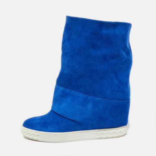 Casadei Blue Suede Wedge Mid Calf Boots Size 40 - Casadei - Modalova