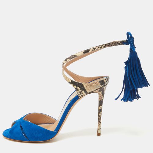 Python Embossed Leather and Suede Tassel Ankle Strap Sandals Size 39.5 - Casadei - Modalova