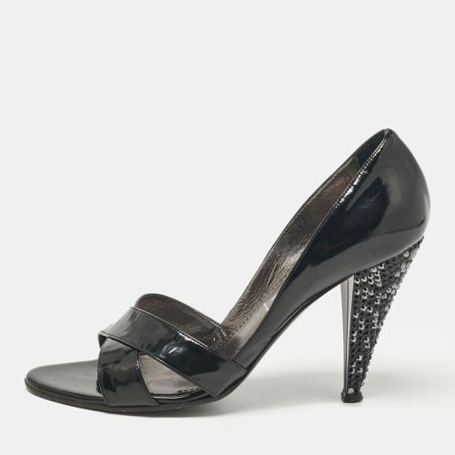 Casadei Black Patent Leather Crystal Embellished Heel Open Toe Pumps Size 38 - Casadei - Modalova