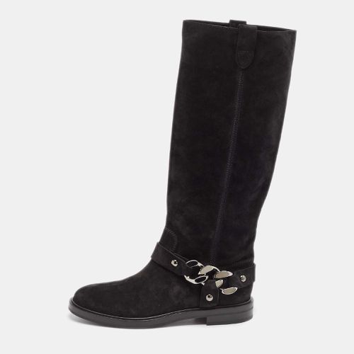 Casadei Black Suede Chain Detail Knee Length Boots Size 39 - Casadei - Modalova