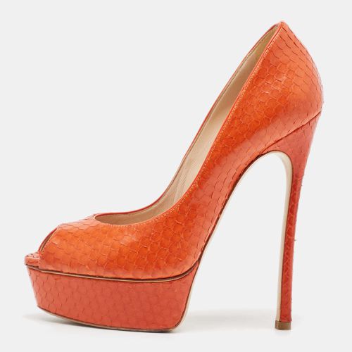 Casadei Orange Python Leather Peep Toe Pumps Size 38 - Casadei - Modalova