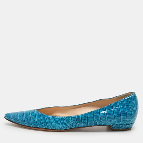 Casadei Blue Croc Embossed Patent Leather Ballet Flats 37.5 - Casadei - Modalova