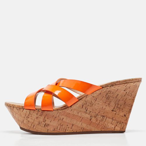 Casadei Orange Patent Leather Cork Platform Wedge Slide Sandals Size 41 - Casadei - Modalova