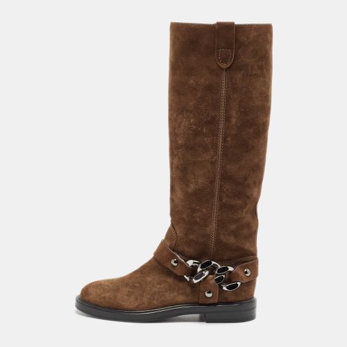 Casadei Brown Suede Chain Detail Knee Length Boots Size 36 - Casadei - Modalova