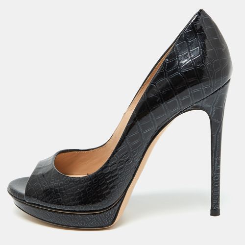 Casadei Black Croc Embossed Leather Open Toe Pumps Size 36.5 - Casadei - Modalova