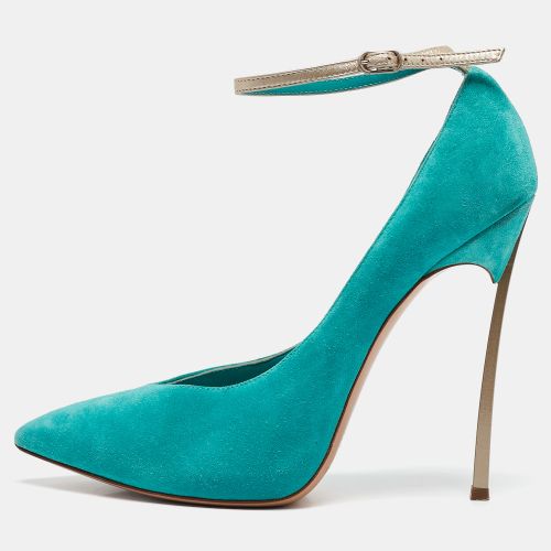 Casadei Blue Suede Pointed Toe Ankle Strap Pumps Size 37.5 - Casadei - Modalova