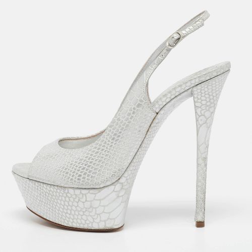 Casadei Silver Python Embossed Leather Peep Toe Slingback Sandals Size 39 - Casadei - Modalova