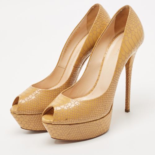Python Embossed Leather Peep Toe Pumps Size 39 - Casadei - Modalova