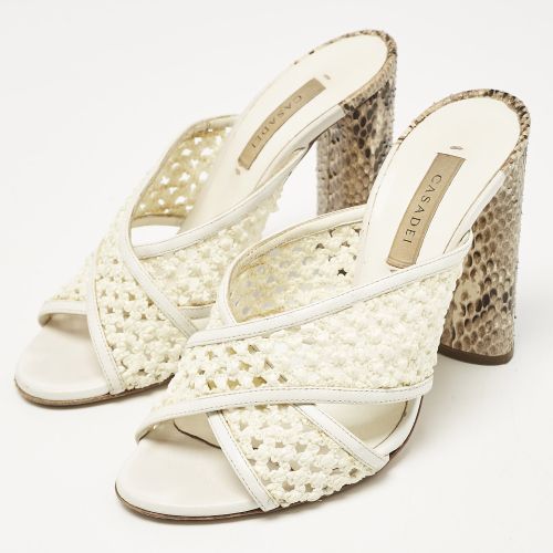 Brown Knit Fabric and Python Leather Slide Sandals Size 36 - Casadei - Modalova