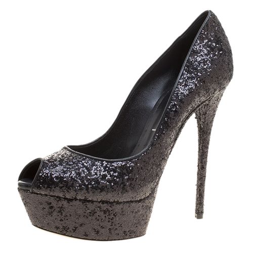 Glitter Peep Toe Platform Pumps Size 38.5 - Casadei - Modalova