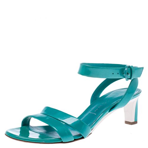 Casadei Turquoise Patent Leather Open Toe Cross Strap Mid Heel Sandals Size 36 - Casadei - Modalova