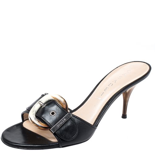 CasadeI Black Leather Buckle Detail Slide Sandals Size 37.5 - Casadei - Modalova