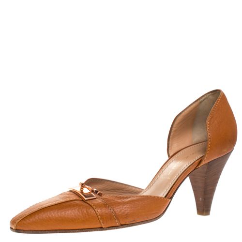 Casadei Brown Leather Padlock Detail Half D'orsay Pumps Size 37.5 - Casadei - Modalova