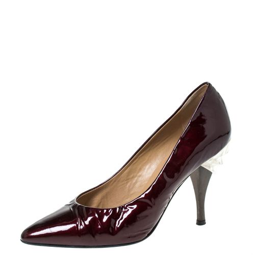 Casadei Burgundy Patent Leather Pointed Toe Embellished Heel Pumps Size 38 - Casadei - Modalova