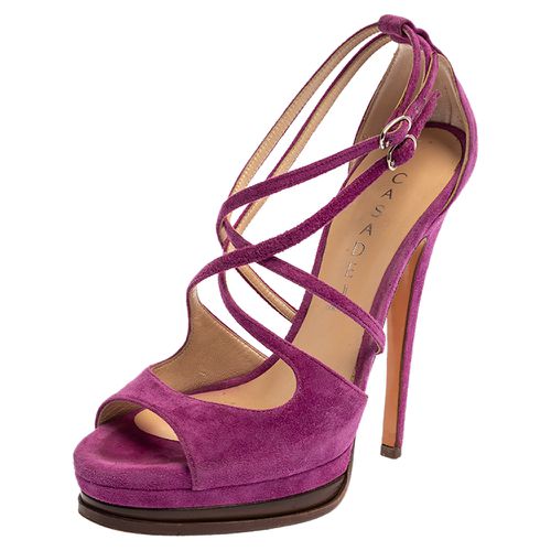 Casadei Purple Suede Cross Strap Platform Sandals Size 36 - Casadei - Modalova