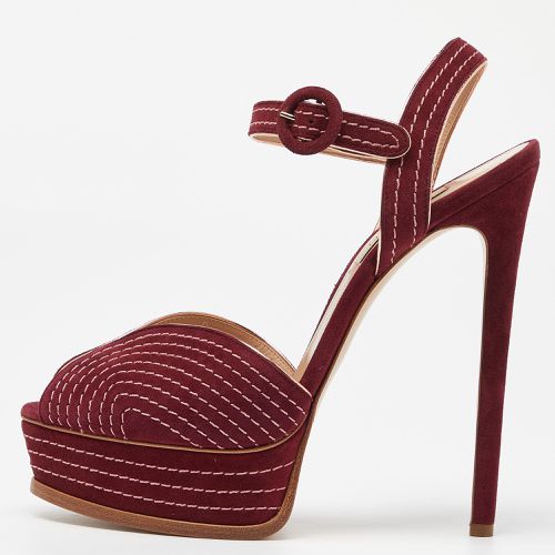 Casadei Burgundy Suede Stitch Detail Platform Sandals Size 40 - Casadei - Modalova