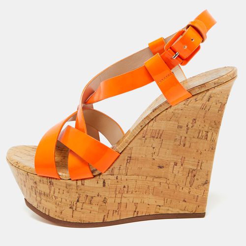 Casadei Neon Orange Patent Leather Cork Platform Wedge Sandals Size 38 - Casadei - Modalova