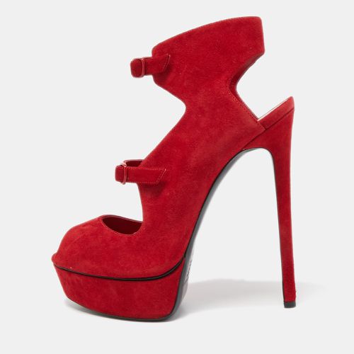 Casadei Red Suede Buckle Detail Platform Peep Toe Sandals Size 40 - Casadei - Modalova